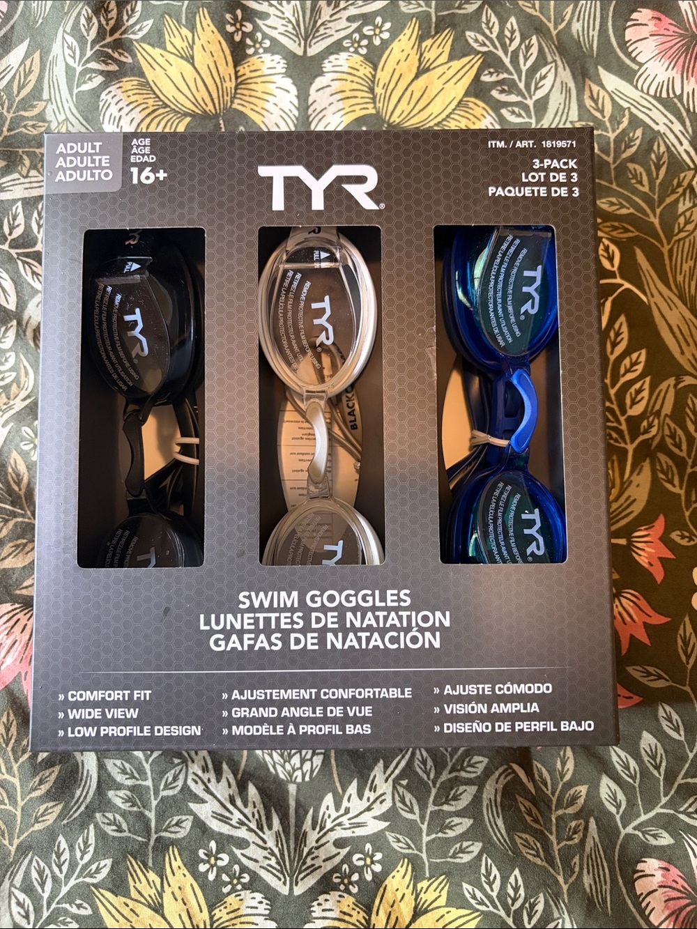 TYR Men's Swim Goggles 3-Pack - Black, Clear, Blue